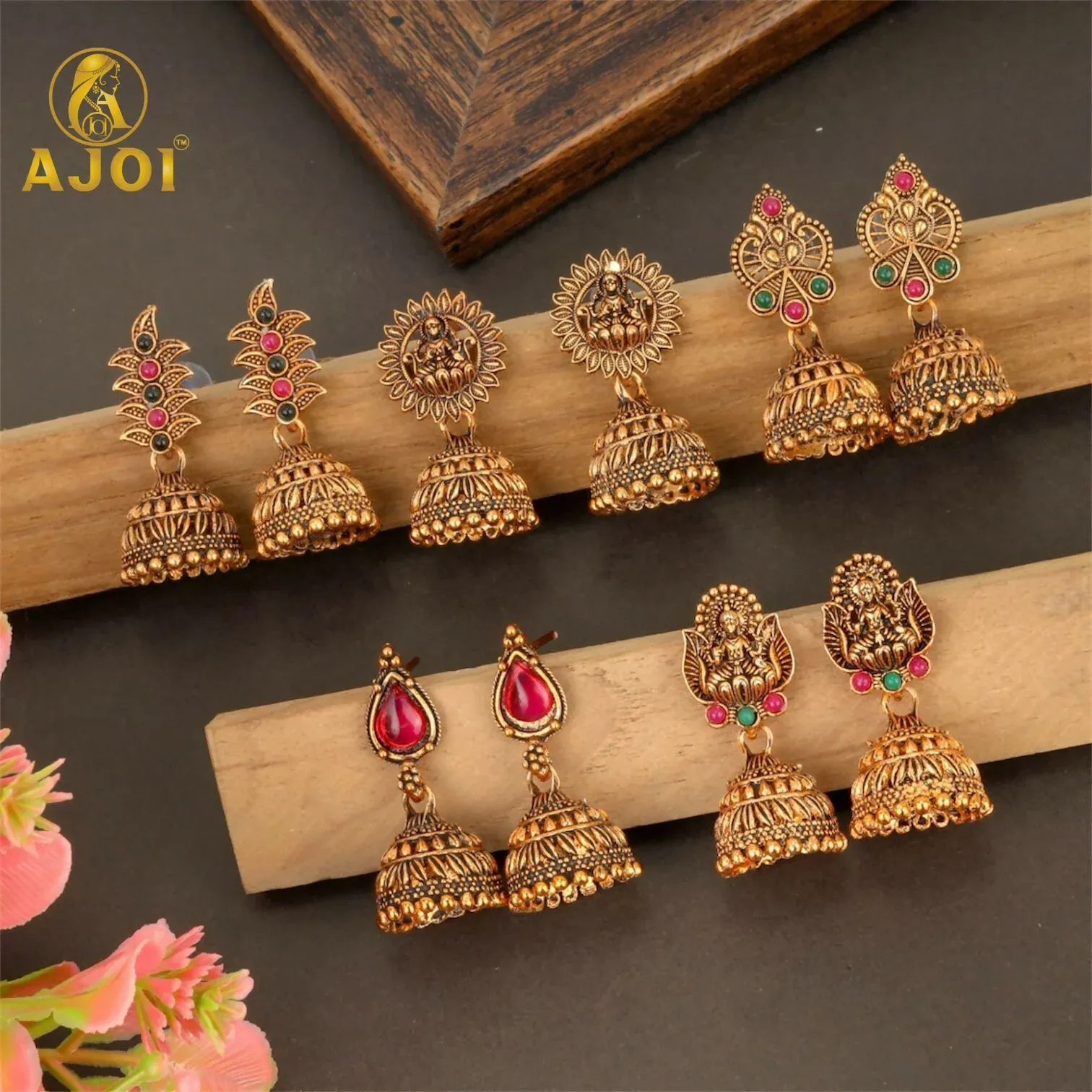 Premium Traditional Antique Gold-Plated Temple Jhumka Earrings Combo Set for Women & Girls (Set of 5) - Buy Online at Alikart