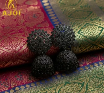 Black Oxidized Floral Mandala Jhumka Earrings