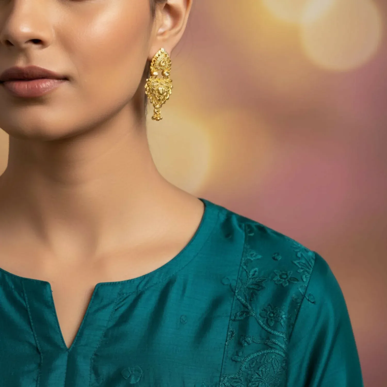 Ethnic Golden Drop Jhumka Earrings | Girls & Women Special - Detailed Feature View 1