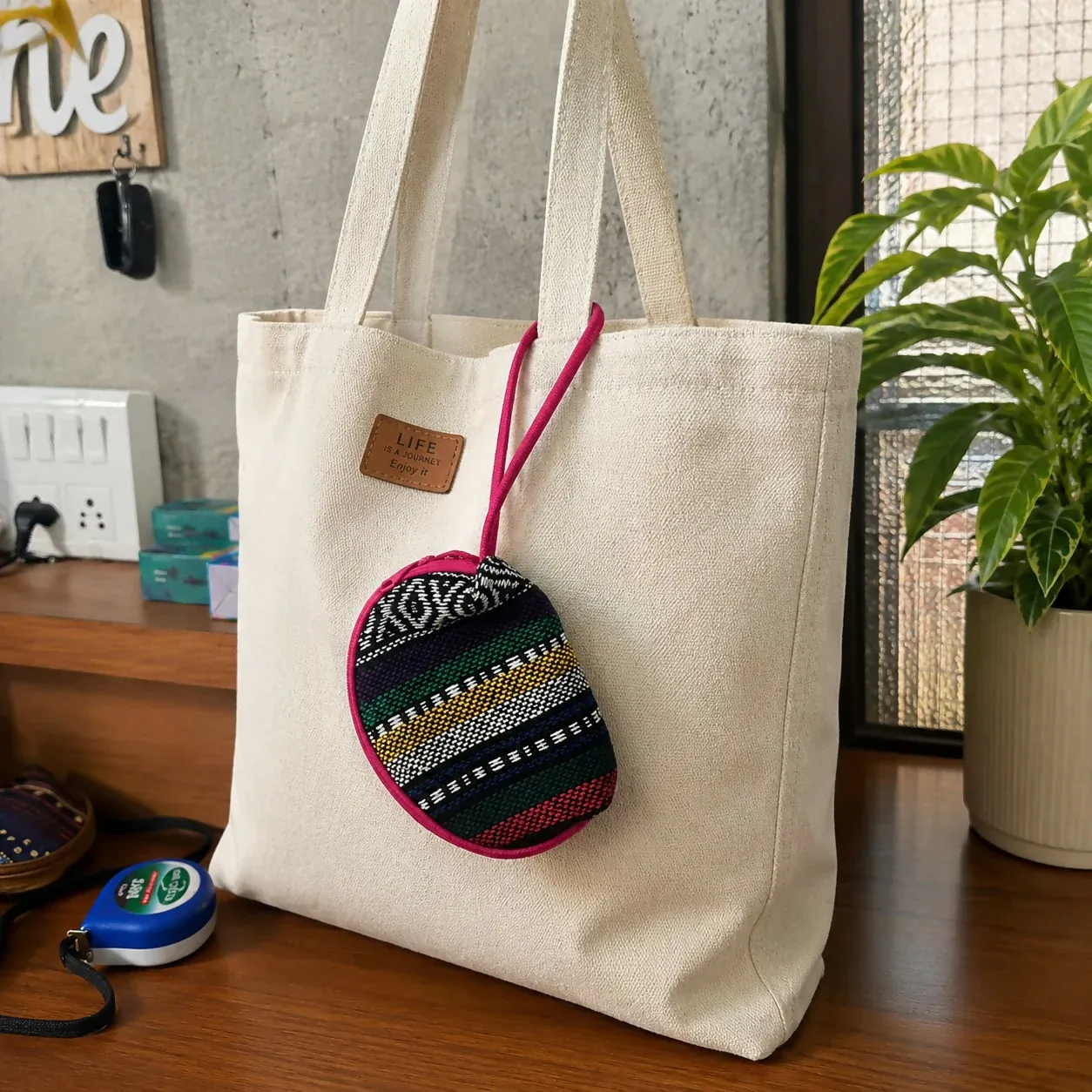 Ethnic Multicolor Coin Pouch with Zip Closure for Women