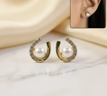 Elegant Pearl & Crystal U-Shape Stud Earrings for Women | Korean Style Fashion Jewelry