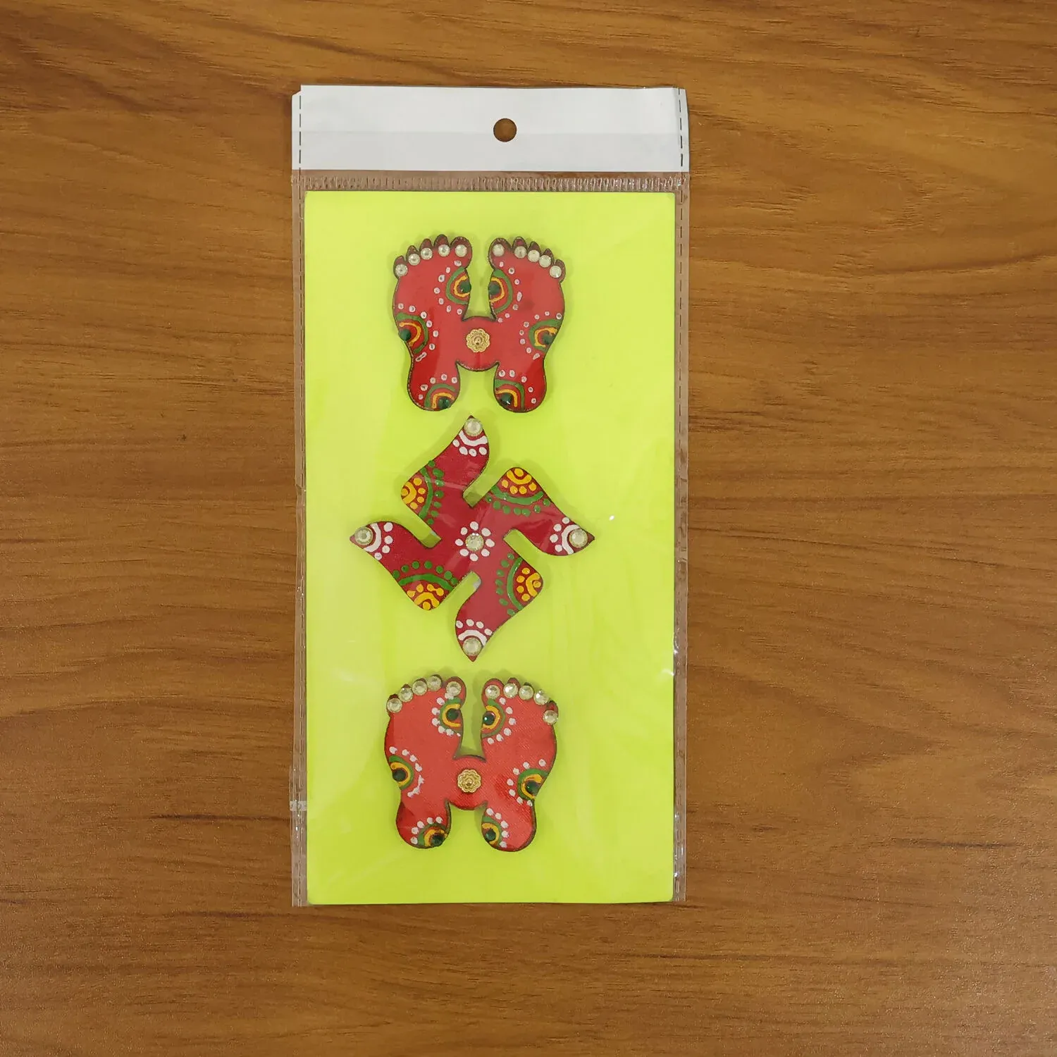 Hand Crafted Laxmi Charan & Swastik Set of 3 for Diwali Decor - Detailed Feature View 4