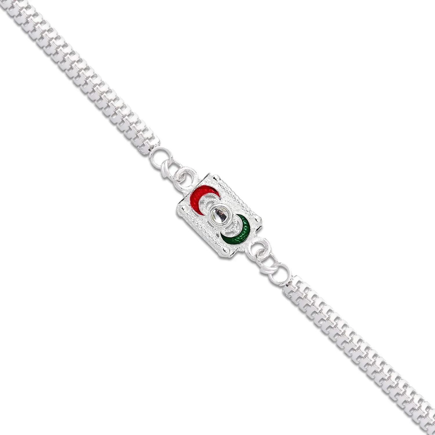 Trendy Geometric Rakhi with Linked Ring Design and Polished Chain - Detailed Feature View 2