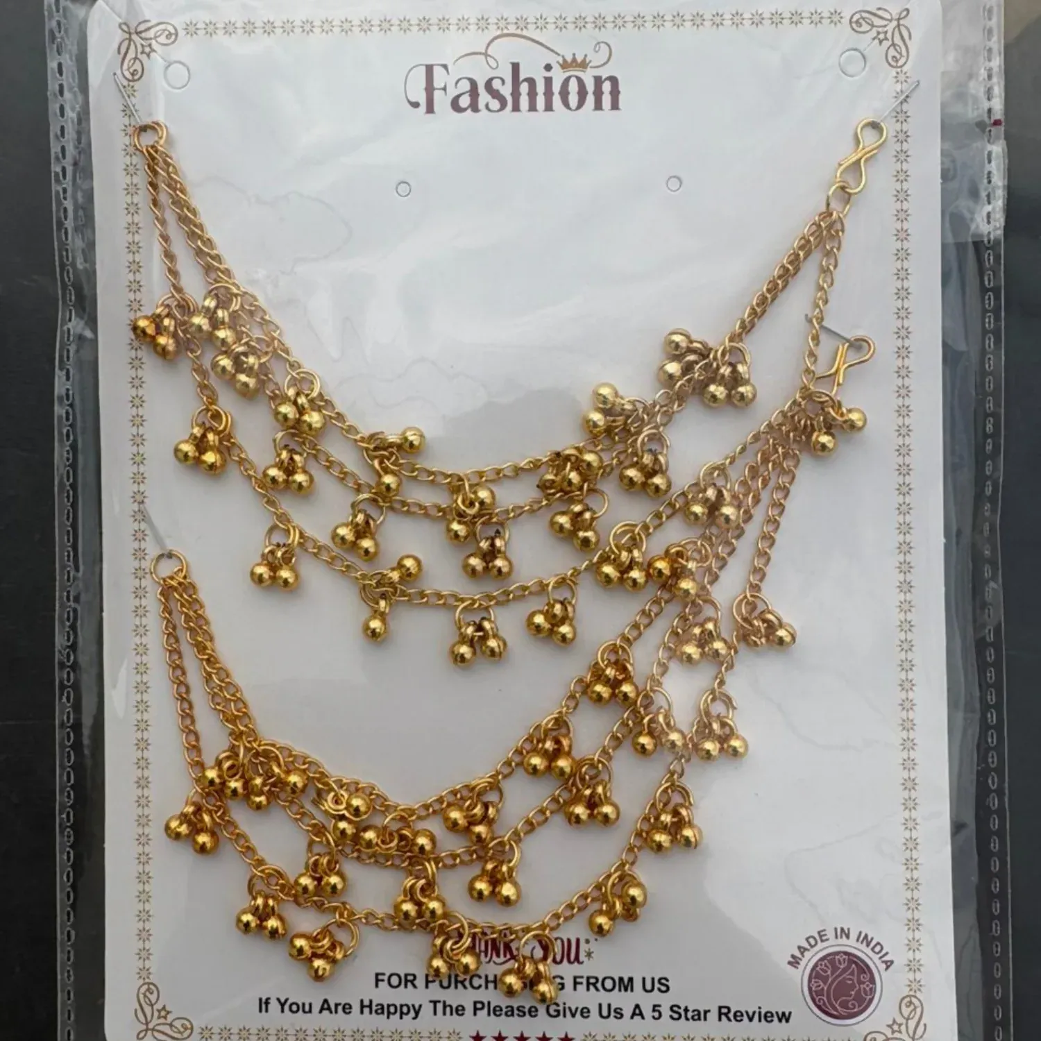 Traditional Gold-Tone Layered Anklet Set Festive Wear Dangling Charm Anklet Pair - Detailed Feature View 3