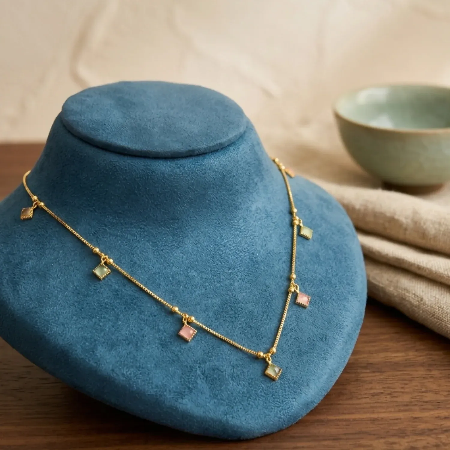 Premium Elegant Pastel Gemstone Station Necklace - Buy Online at Alikart