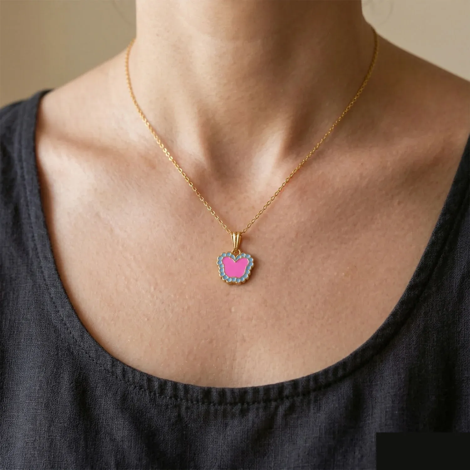 Cute Butterfly-Shaped Gold Pendant Necklace with Color Stones - Detailed Feature View 3