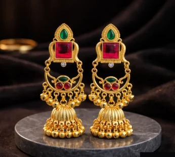Kashmiri Jhumka Drop Earrings with Kundan & Pearl Tassels–Luxury Earrings