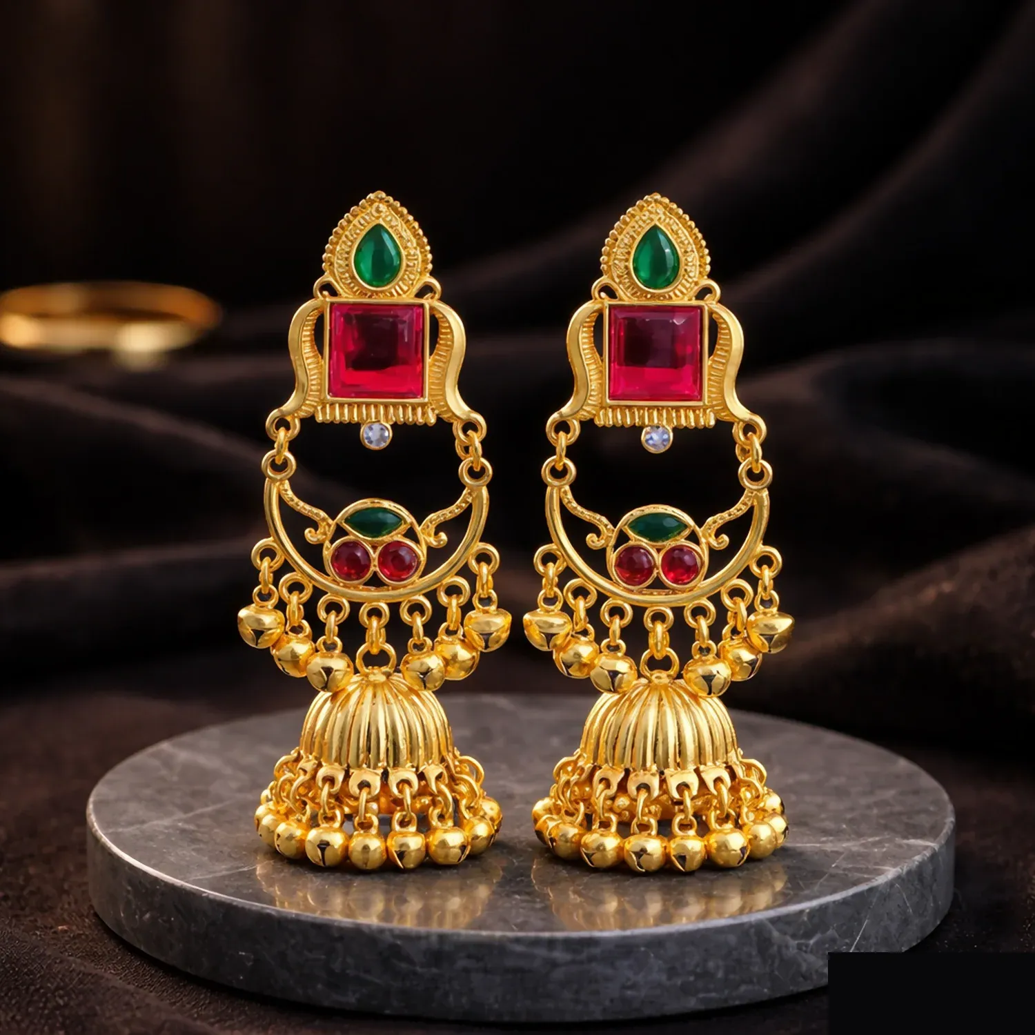 Premium Kashmiri Jhumka Drop Earrings with Kundan & Pearl Tassels–Luxury Earrings - Buy Online at Alikart