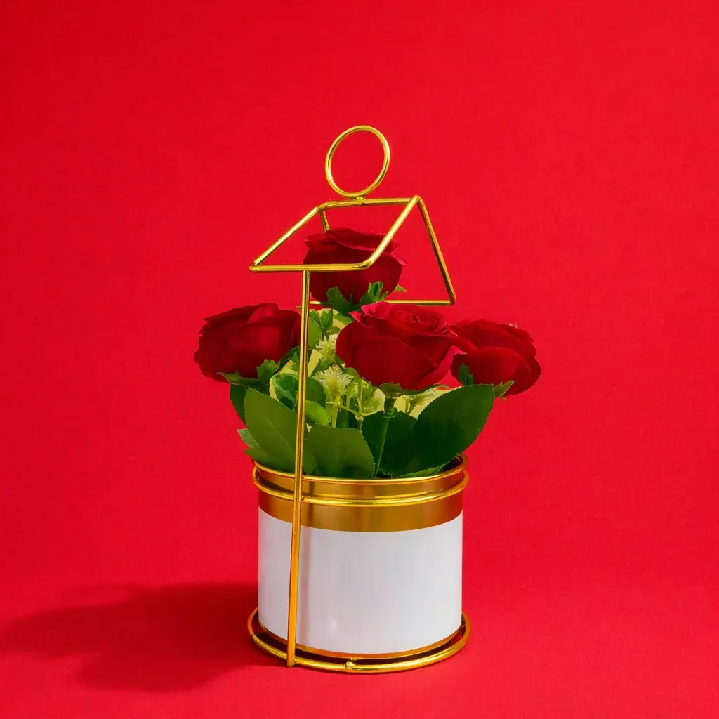 Gold Geometric Tabletop Planter with Decorative Pot - Detailed Feature View 4