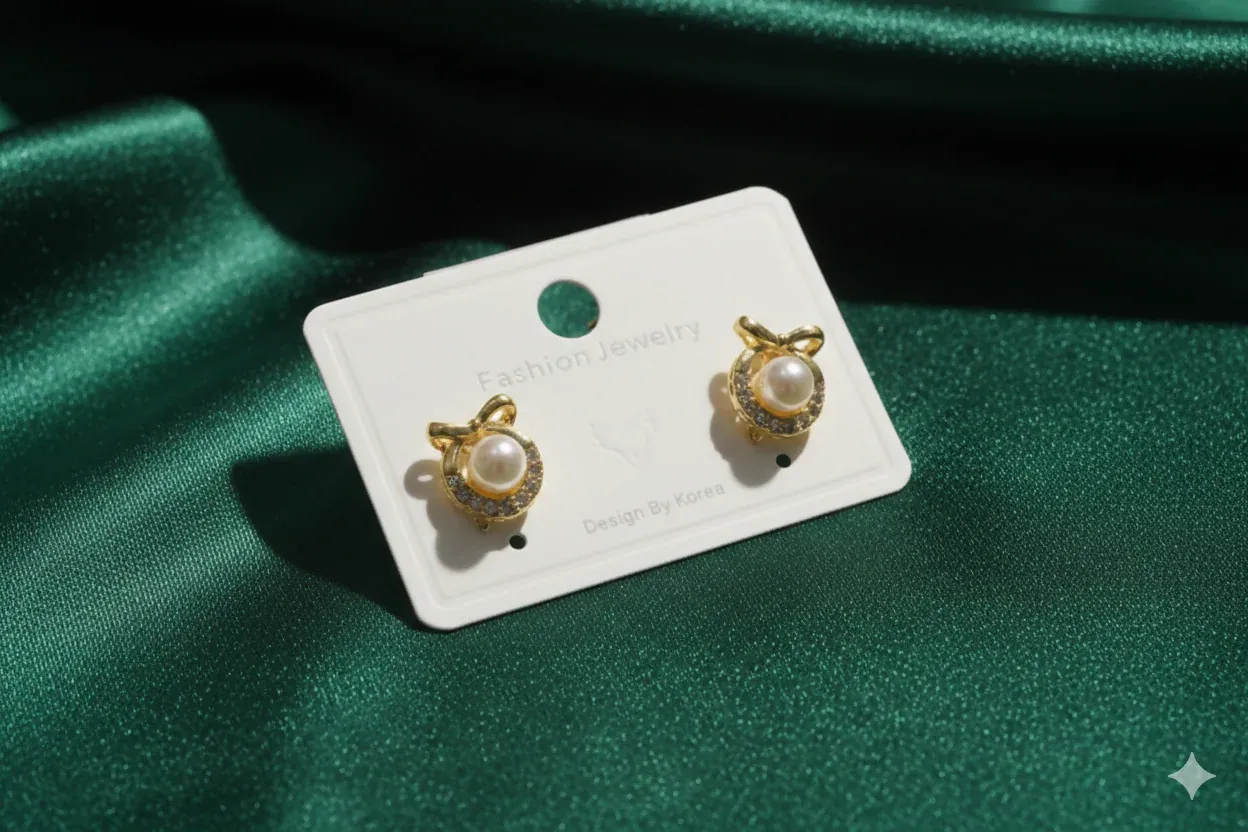 Korean Royal Bow-Knot Crystal Halo Pearl Studs For Girls And Women - Detailed Feature View 5