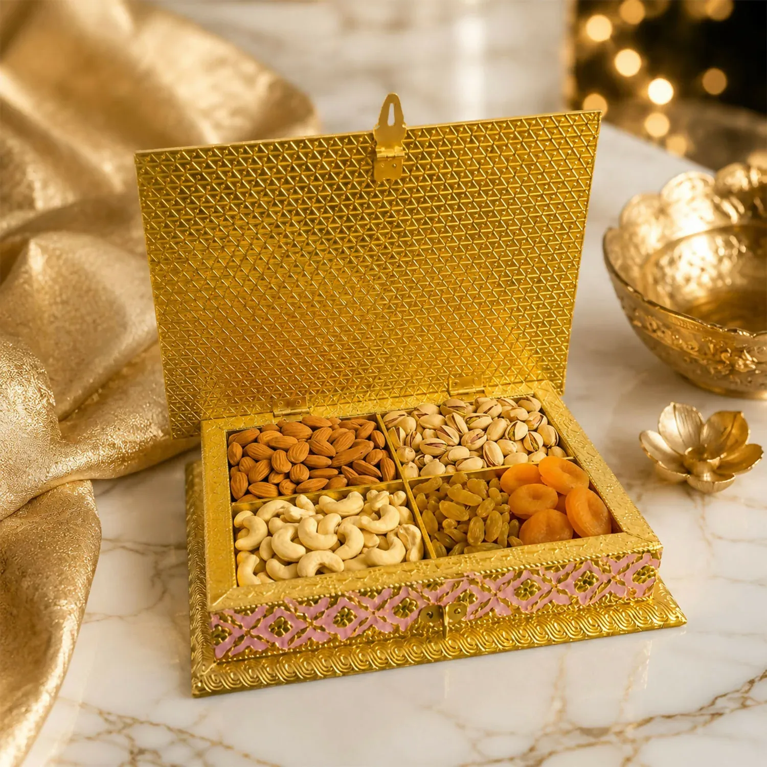 Handicraft Meenakari Pink Dry Fruit Box – Traditional Decorative Gift - Detailed Feature View 6