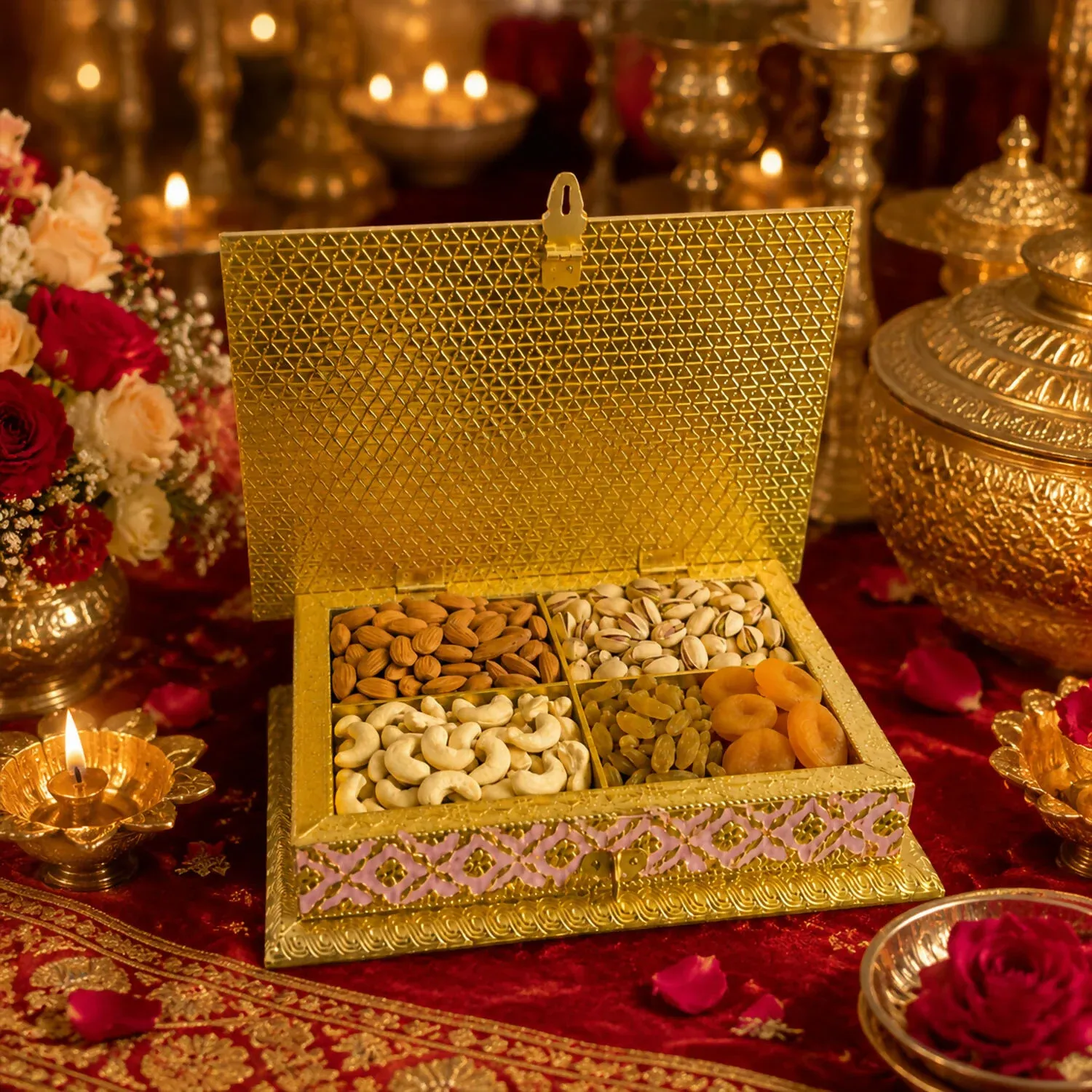 Handicraft Meenakari Pink Dry Fruit Box – Traditional Decorative Gift - Detailed Feature View 4