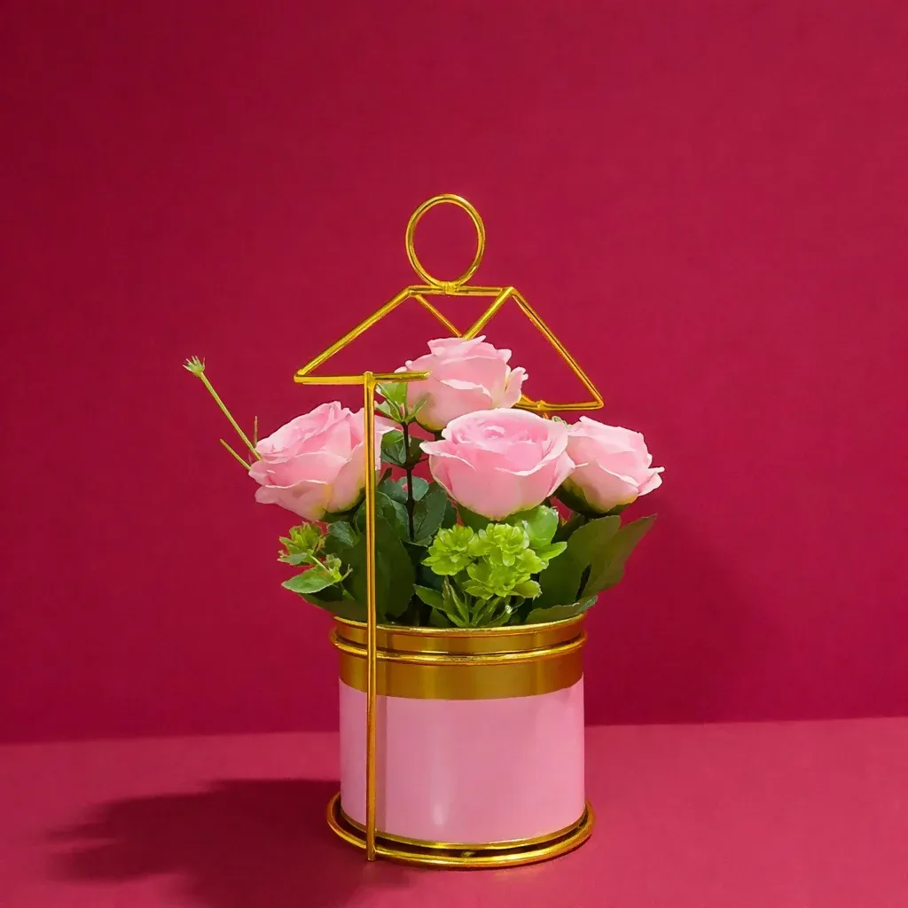 Gold Geometric Tabletop Planter with Decorative Pot - Detailed Feature View 5