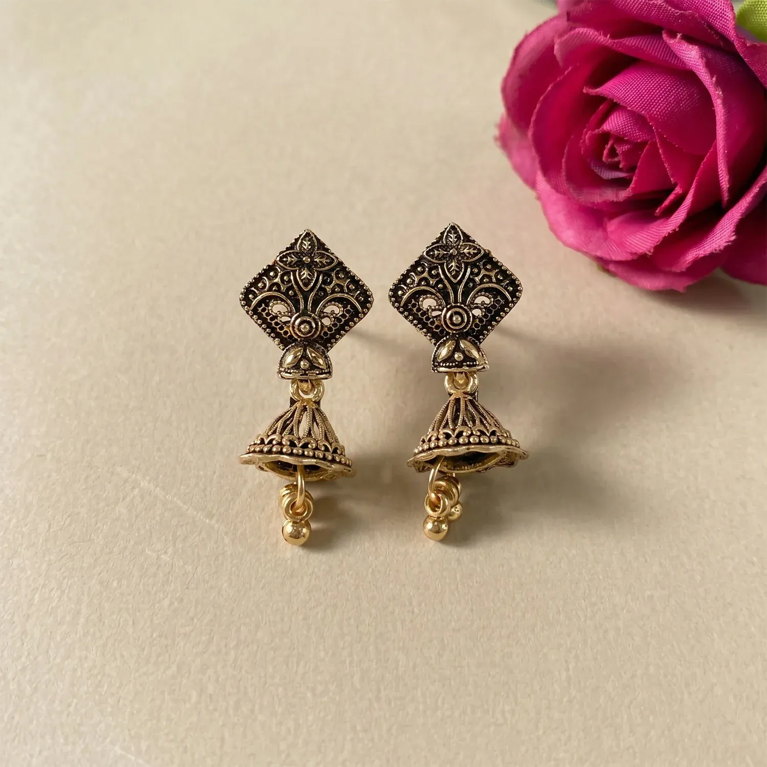 12 Pair Oxidised Leaf Pattern Jhumka Earrings Set for Women - Detailed Feature View 3