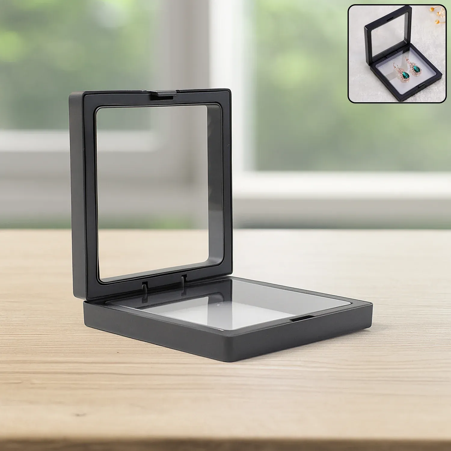 Premium Jewellery Display Box – Transparent Floating Frame Organizer 9x9 cm - Buy Online at Alikart