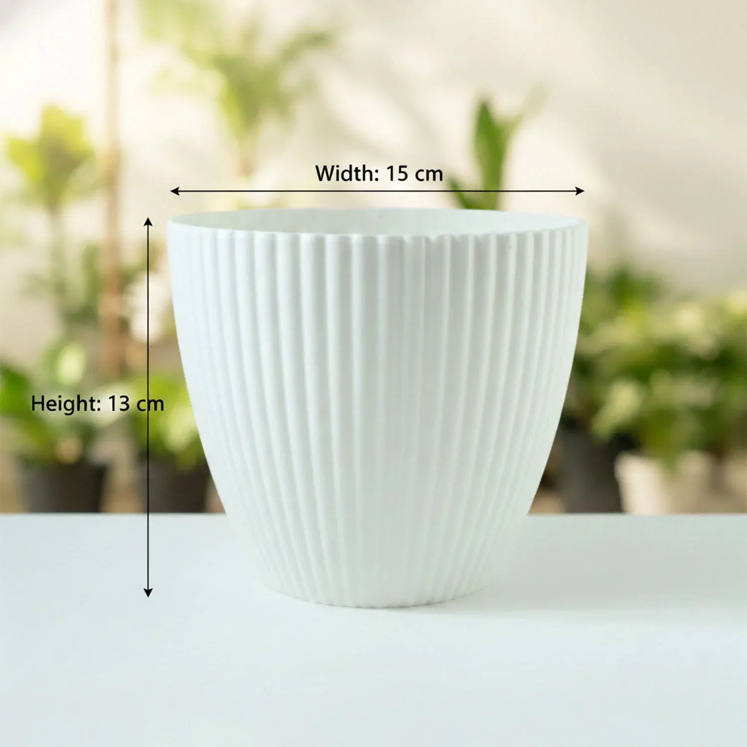 Premium White Ribbed Decorative Flower Pot – Modern Indoor Planter - Detailed Feature View 5