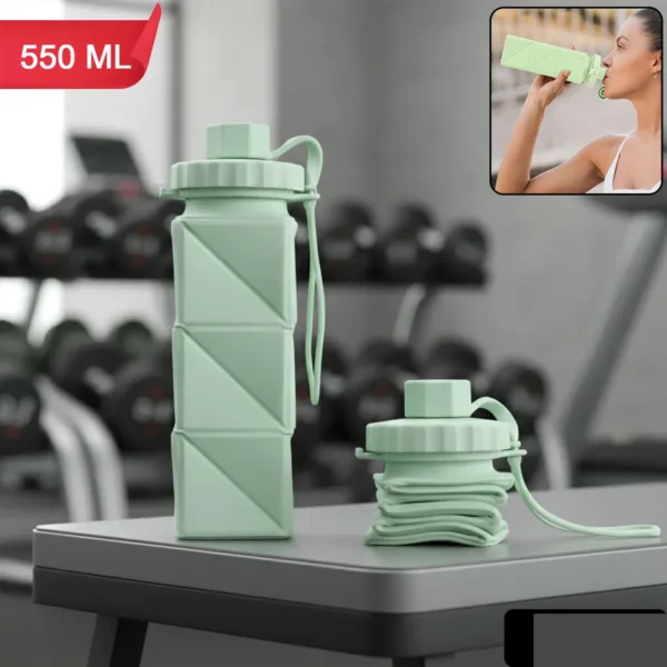 Foldable Collapsible Water Bottle with Carry Strap & Leakproof Cap