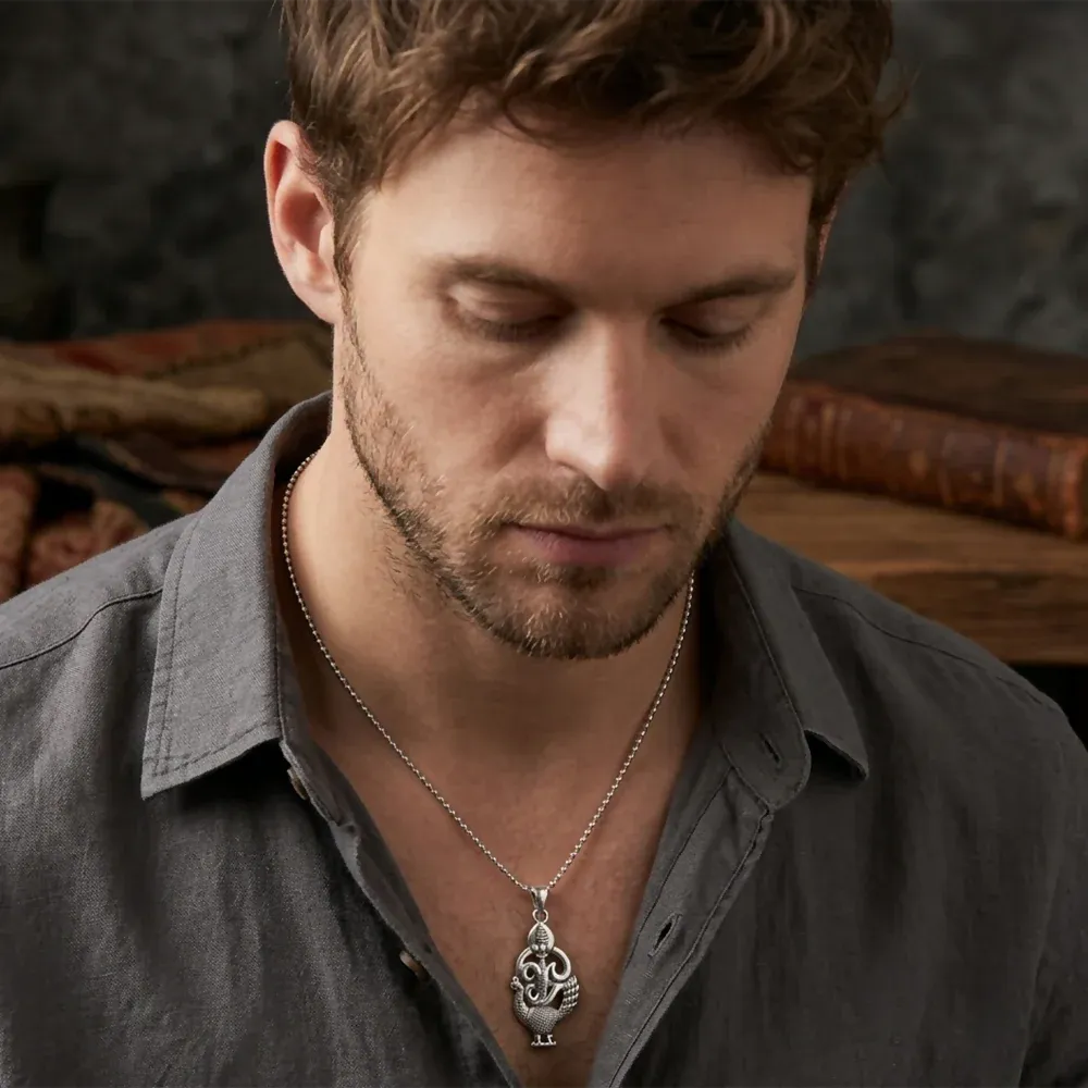 Premium Silver-Plated Peacock Design Pendant Chain for Men Stylish Ethnic Necklace - Buy Online at Alikart