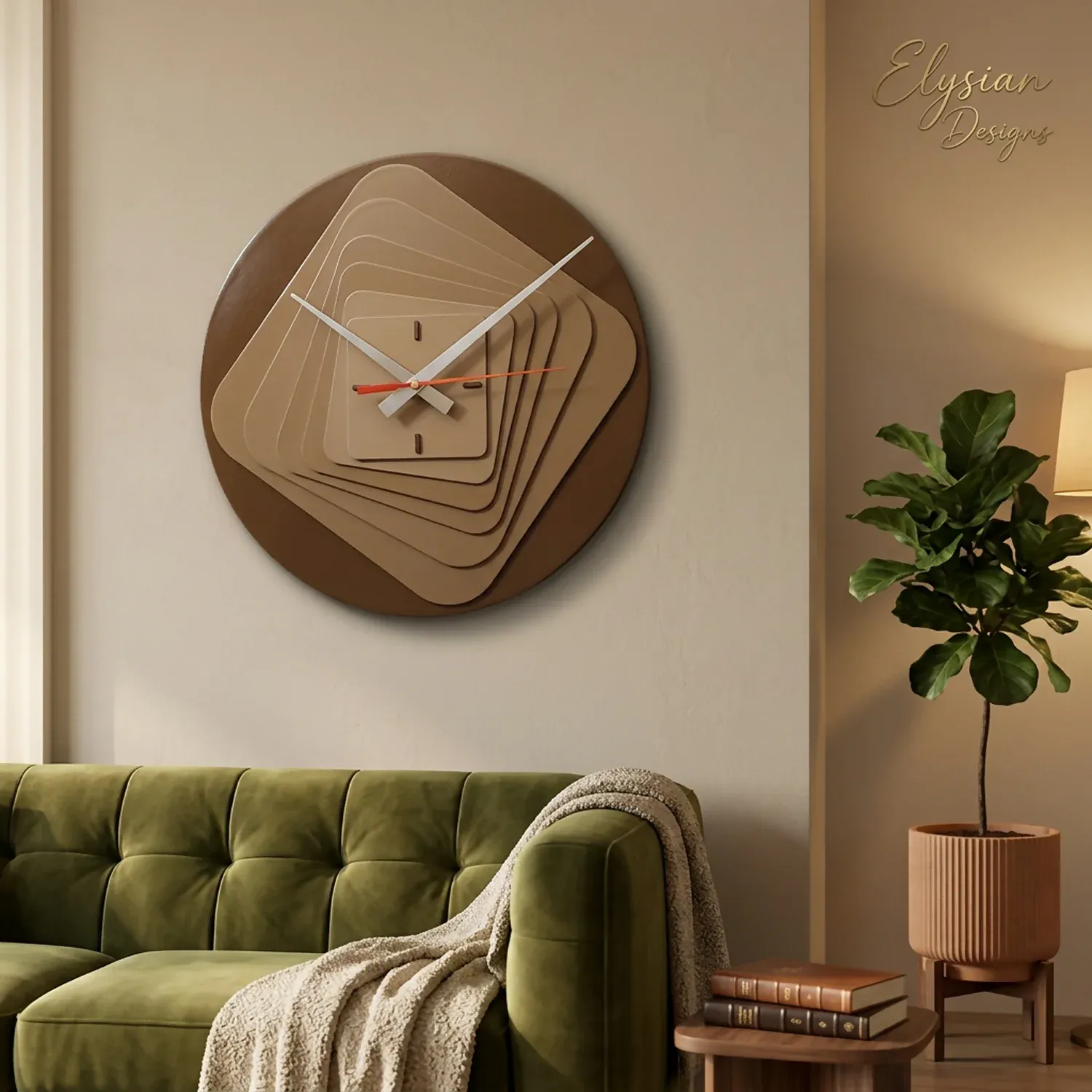 Modern 7 Layer Wooden Wall Clock – Silent Sweep Quartz Design - Detailed Feature View 1