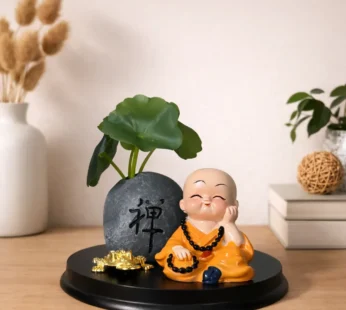 Zen Monk Showpiece with Lucky Money Frog & Mini Planter — Home & Office Decor(ANY COLOR)