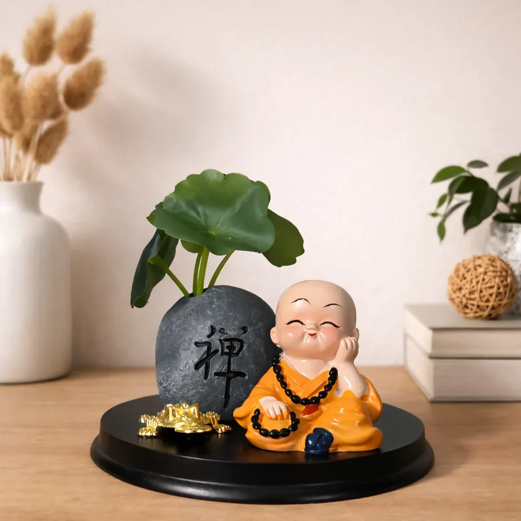 Premium Zen Monk Showpiece with Lucky Money Frog & Mini Planter — Home & Office Decor(ANY COLOR) - Buy Online at Alikart