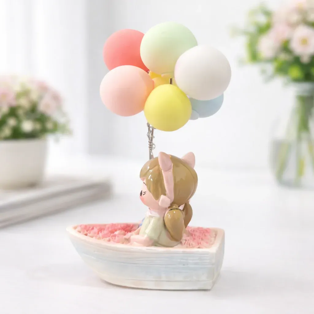 Cute Couple Boat Showpiece with Balloon – Romantic Home Decor Gift - Detailed Feature View 1