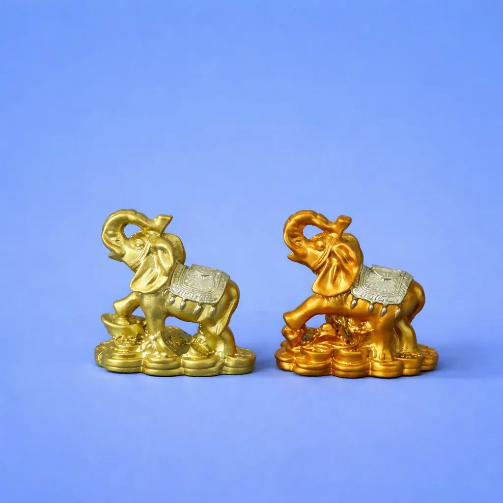 Golden Elephant Showpiece Set – Symbol of Wealth & Good Luck - Detailed Feature View 2