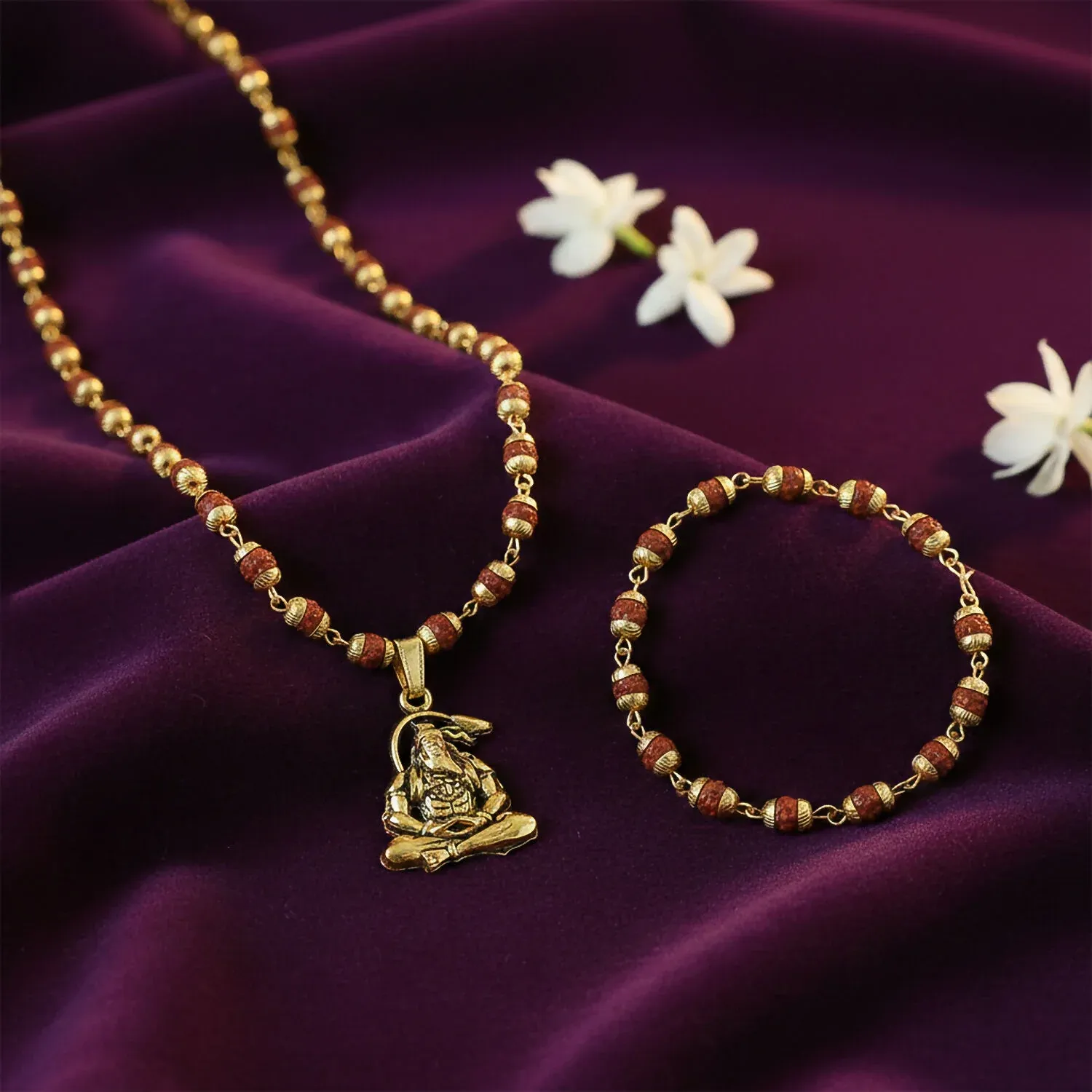 Premium Hanuman Rudraksha Necklace Mala With Bracelet Combo - Buy Online at Alikart