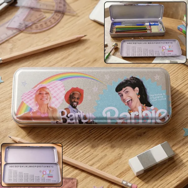 Durable Printed Metal Pencil Box with Hinged Lid – Stationery Organizer