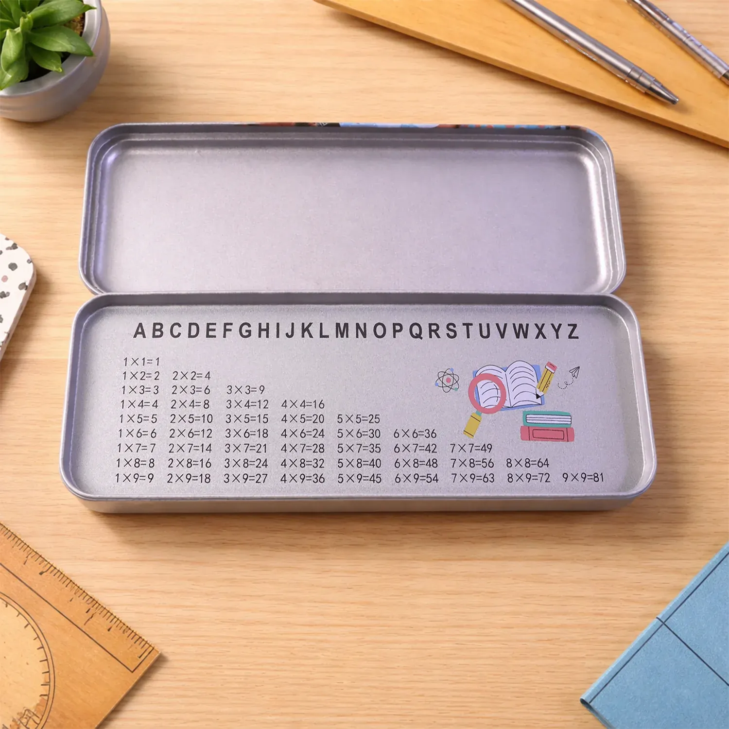 Durable Printed Metal Pencil Box with Hinged Lid - Stationery Organizer - Detailed Feature View 4