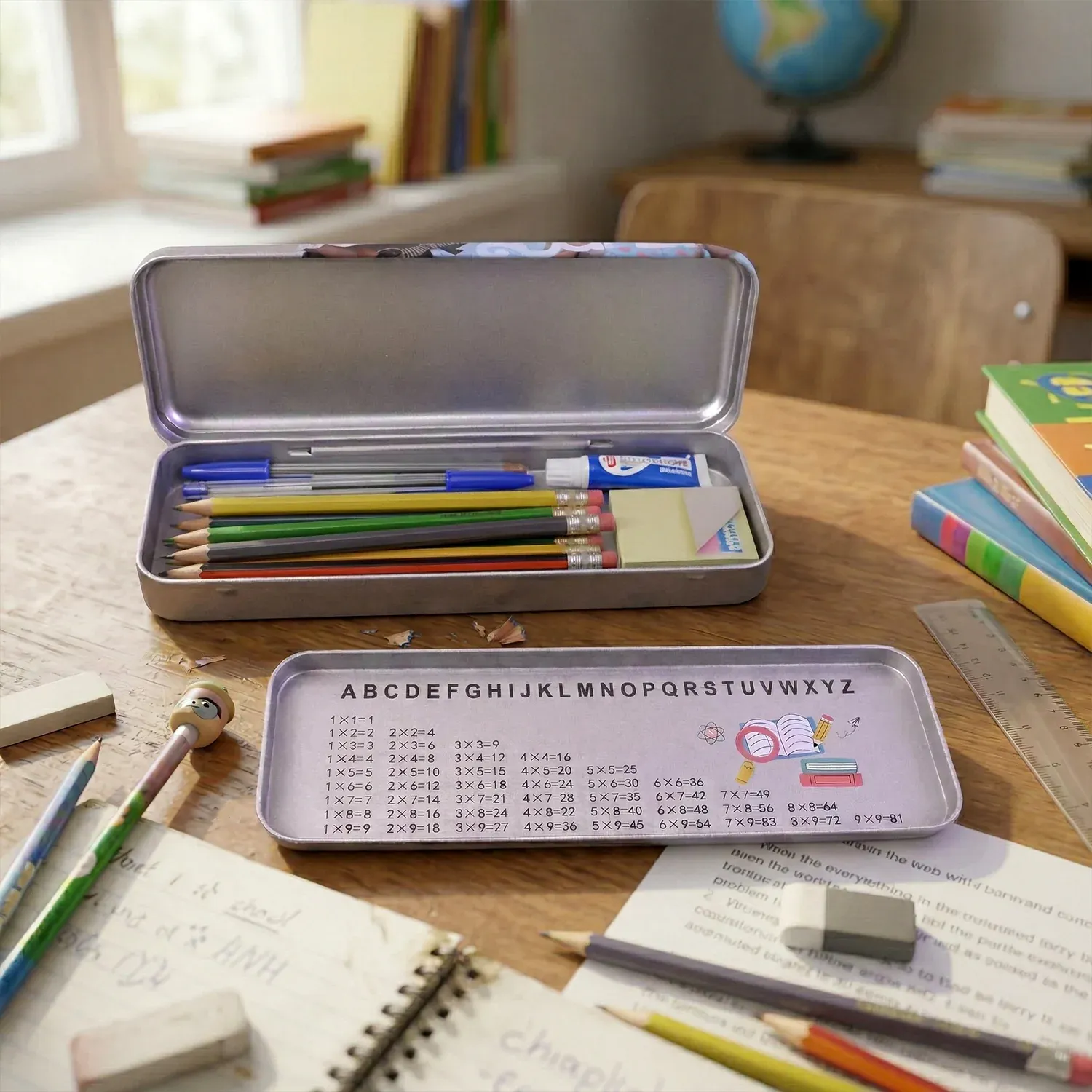 Durable Printed Metal Pencil Box with Hinged Lid - Stationery Organizer - Detailed Feature View 2