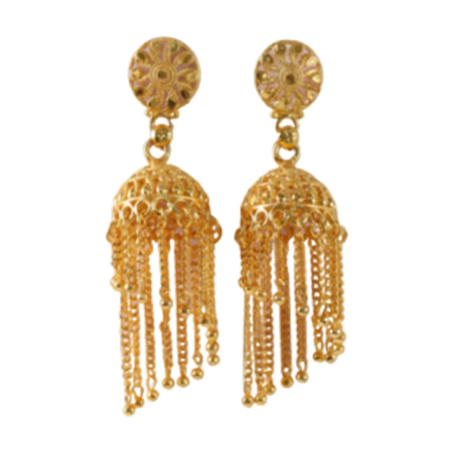 Golden Chain Tassel Jhumka Earrings - Stylish Party Jewellery for Women - Detailed Feature View 5