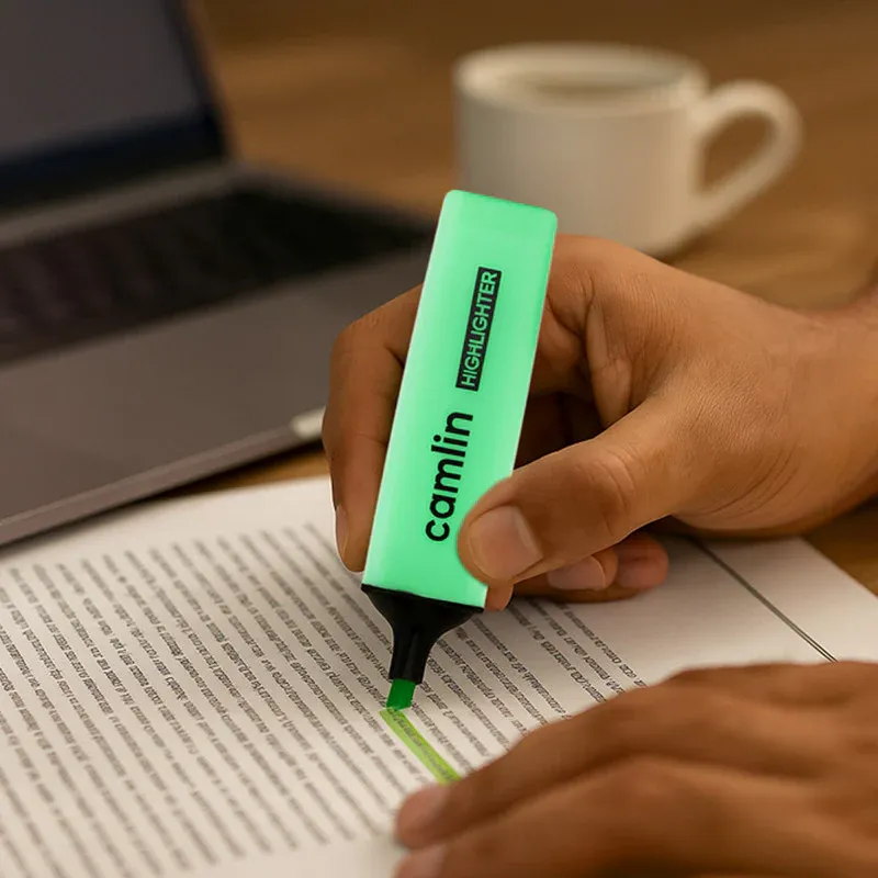 Camlin Highlighter Green – Smooth & Bright Fluorescent Highlighter Pen (Pack of 10) - Detailed Feature View 2
