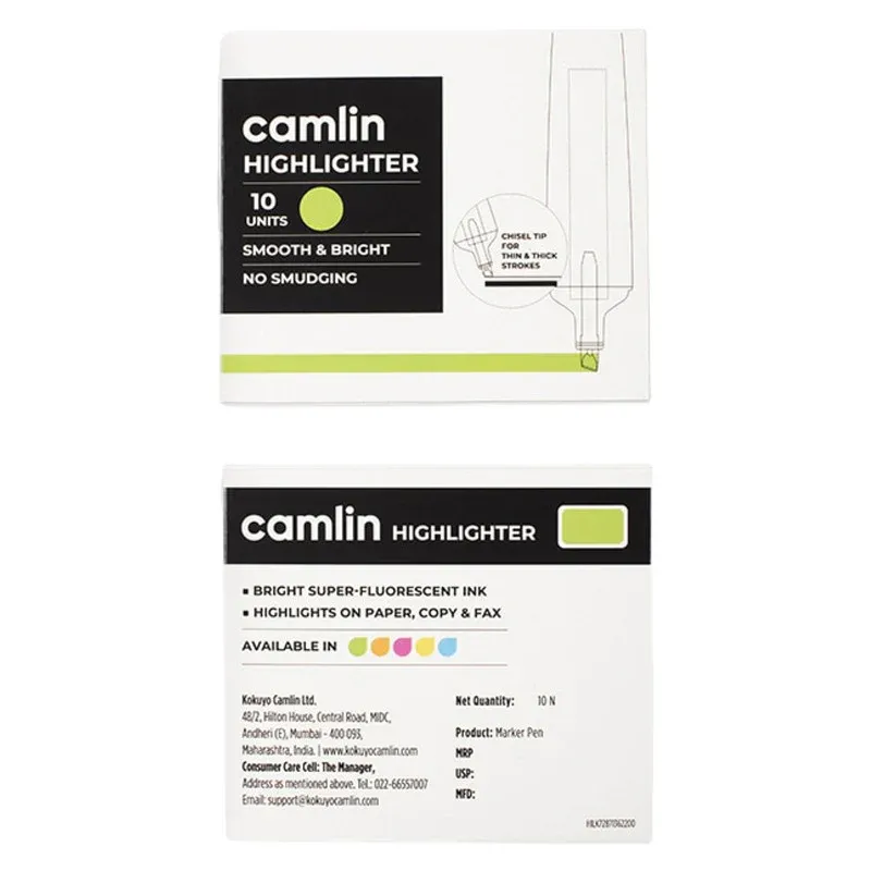 Camlin Highlighter Green – Smooth & Bright Fluorescent Highlighter Pen (Pack of 10) - Detailed Feature View 5