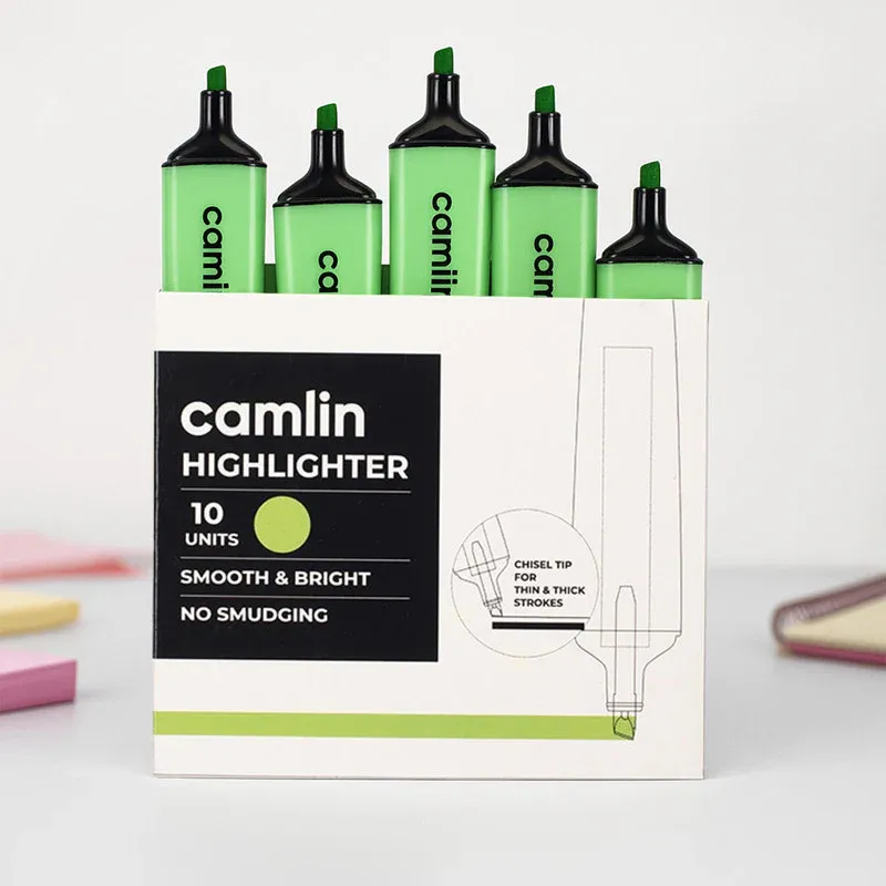 Camlin Highlighter Green – Smooth & Bright Fluorescent Highlighter Pen (Pack of 10) - Detailed Feature View 4
