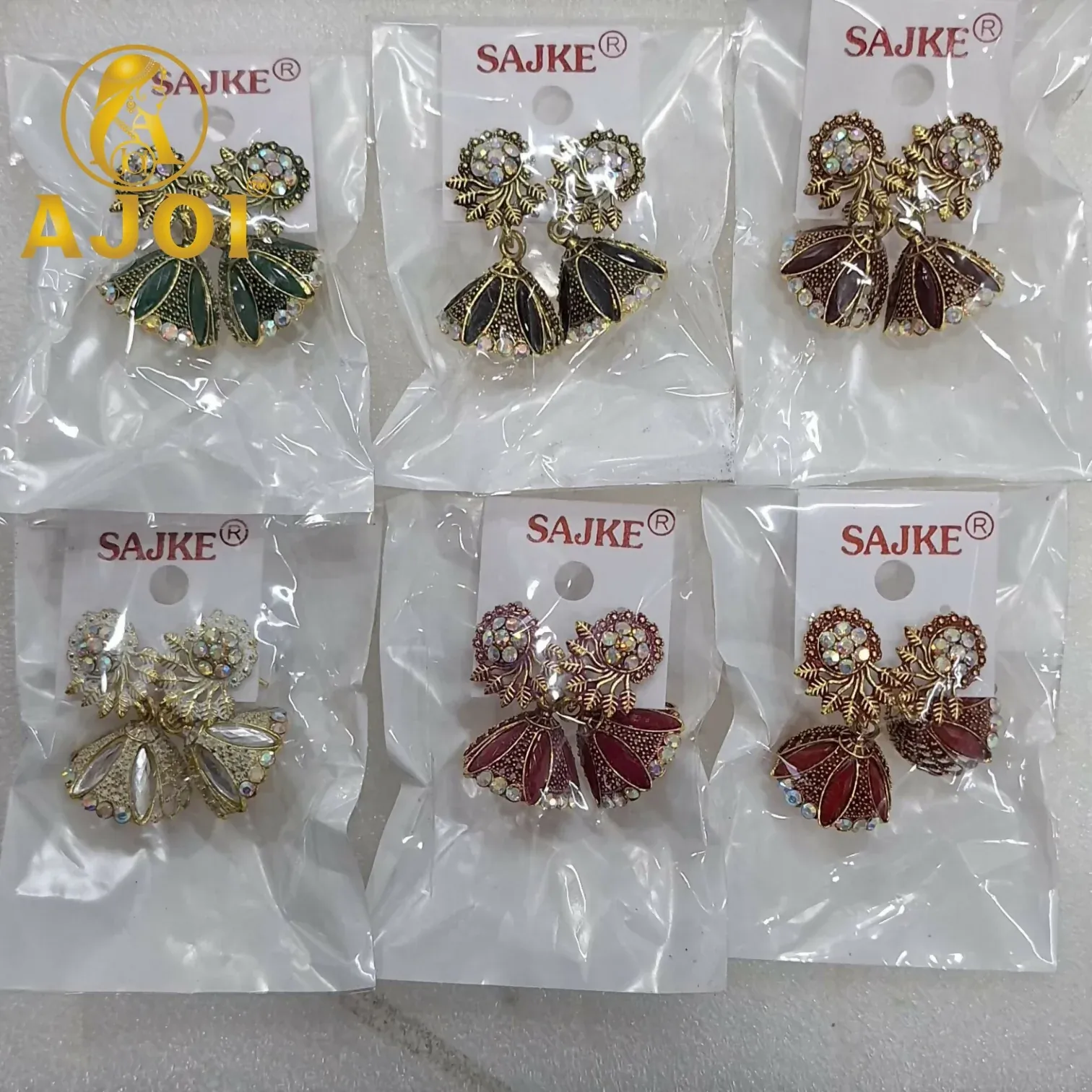 Premium Stone & Enamel Earrings(Set of 6) - Detailed Feature View 3