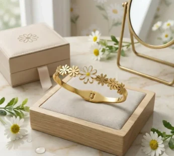 Eternal Bloom Gold-Tone Botanical Kada Bracelet for Women & Girls