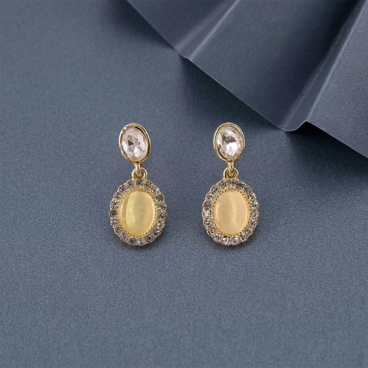 Elegant Oval Crystal Drop Earrings for Women & Girls - Detailed Feature View 1