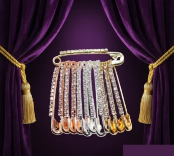 Multi-Tone Crystal Dangle Saree Pin Brooch – Mixed Metal Shawl Pin