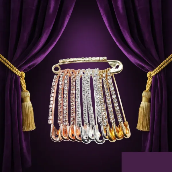 Multi-Tone Crystal Dangle Saree Pin Brooch – Mixed Metal Shawl Pin