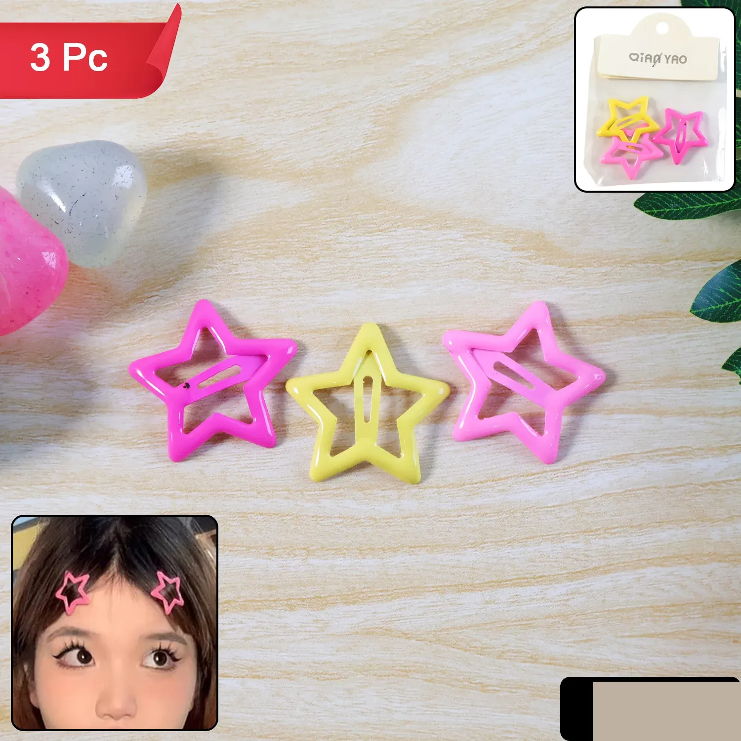 Star-Shaped Hair Clips for Girls – Pack of 3 Lightweight Barrettes - Detailed Feature View 1