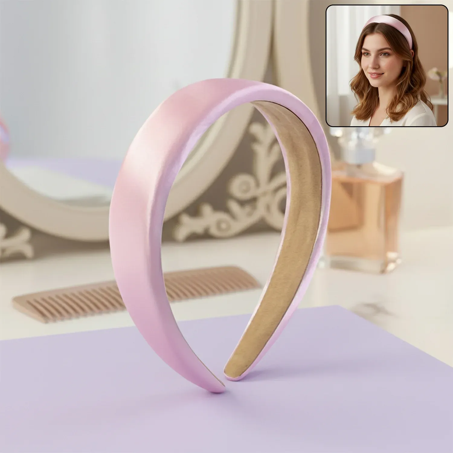Elegant Padded Satin Finish Hairband for Women & Girls - Detailed Feature View 1