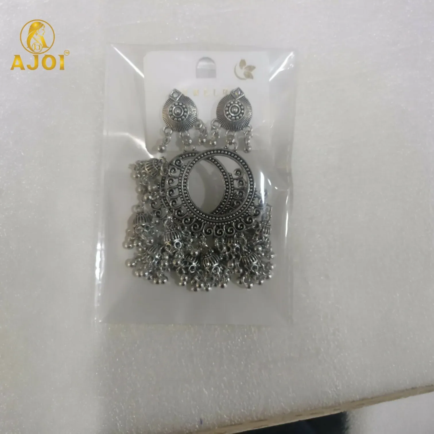 Premium Oxidised Silver Boho Chandbali Jhumka Earrings - Detailed Feature View 6