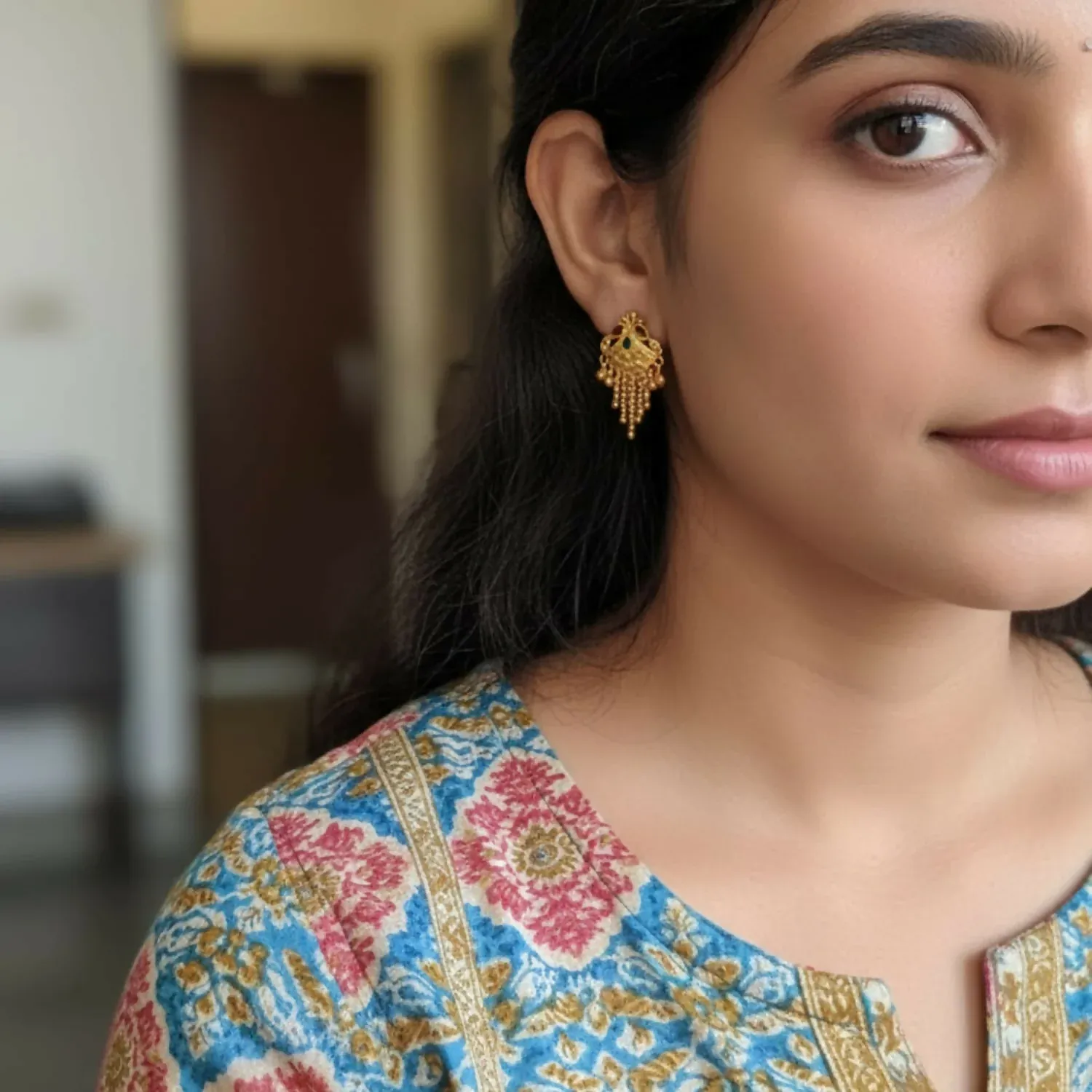 5 Line Side Latkan Golden Earrings with Mina for Women & Girls – Fancy Jewellery Gift - Detailed Feature View 1