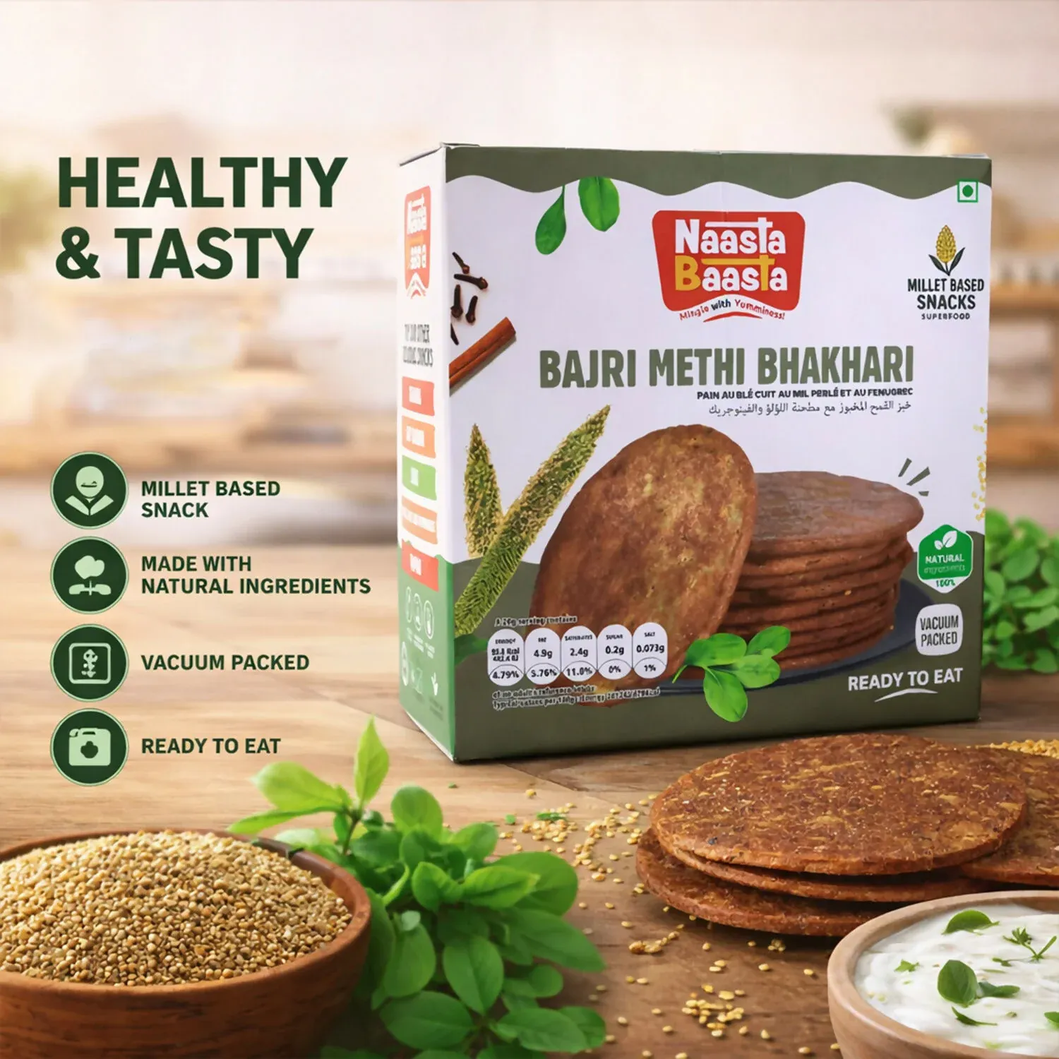 Premium Naasta Baasta Bajri Methi Bhakhari – Millet Snack 200g - Buy Online at Alikart