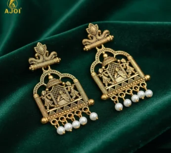 Royal Doli Motif Gold-Tone Temple Earrings with Pearl Danglers