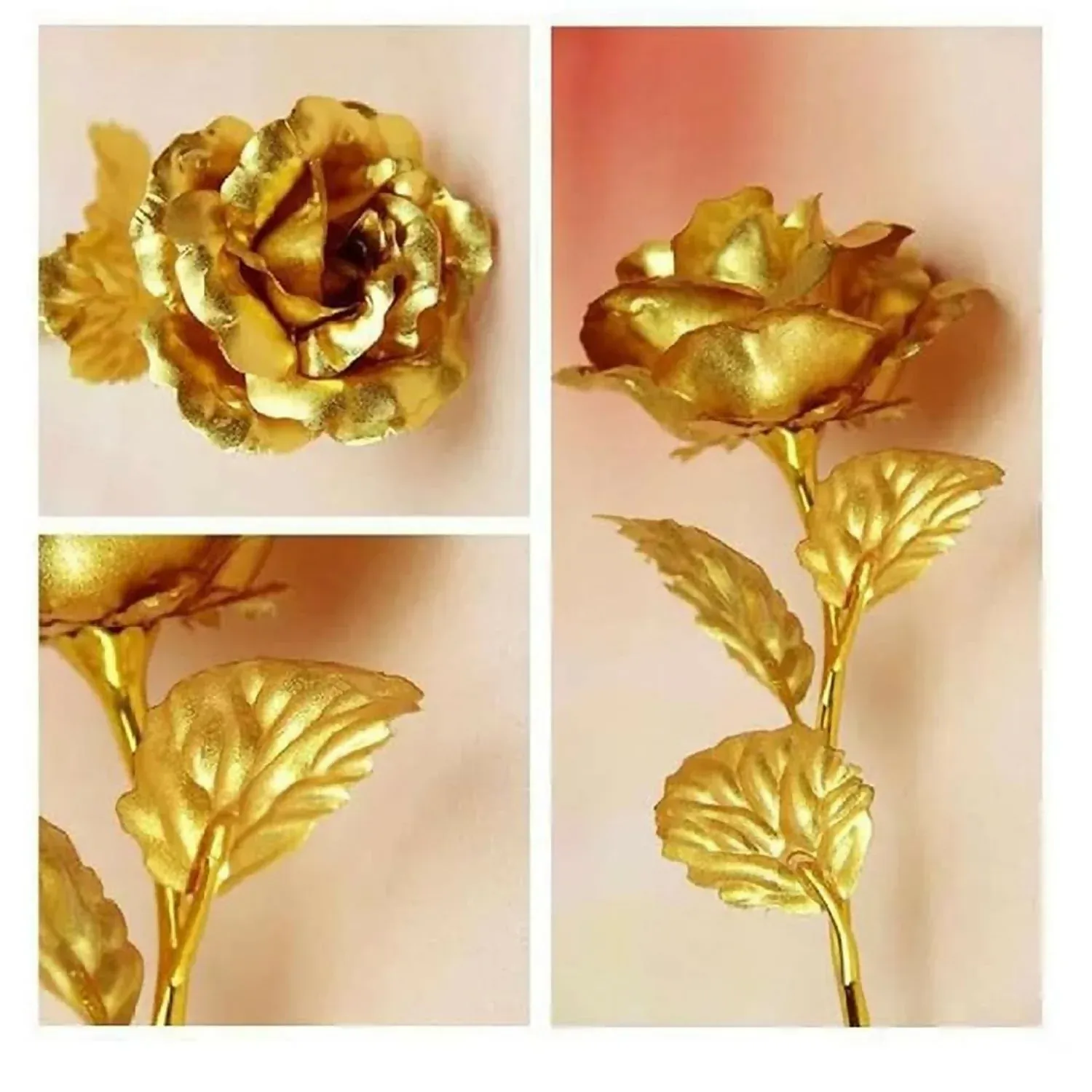 Golden Roses Set of 3 – Elegant 24K Gold Foil Forever Roses - Detailed Feature View 3