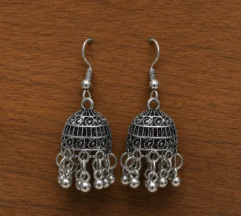 Traditional Oxidised Silver Jhumki Earrings with Ghungroo for Women & Girls