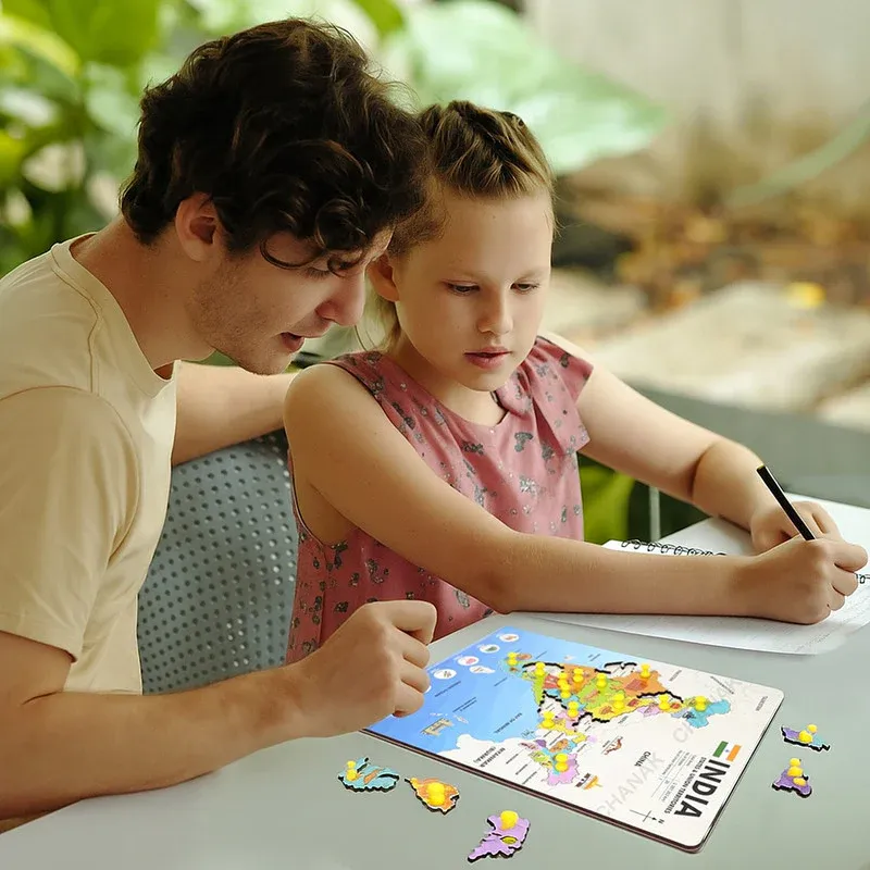 Aditi India Map Wooden Puzzle with Pegs for State Learning & Geography Play - Detailed Feature View 1