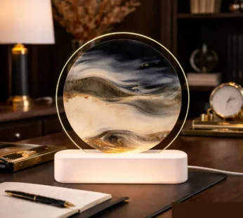 Grey Moving Sand Art LED Lamp Round Decorative Desk Night Light